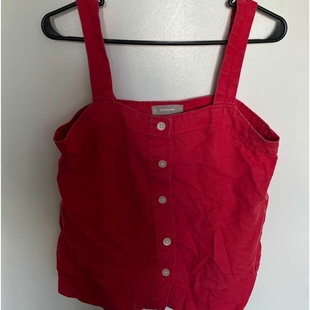 Everlane Red Linen Button-Front Tank Top Size 6
